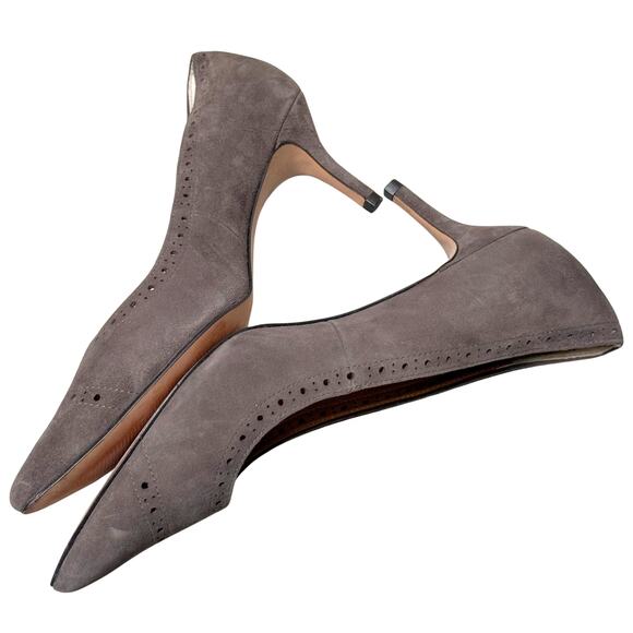NWOT Women's Ann Taylor Taupe Suede Laser Cut Pointed Heel Pumps - Size: 9 - Picture 6 of 7